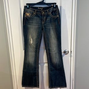 Amethyst distressed flare jeans